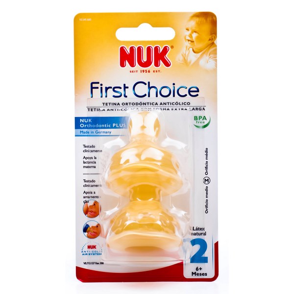 NUK TETINA FIRST CHOICE 0-6 MESES LÁTEX LECHE T.M 2 UNIDADES